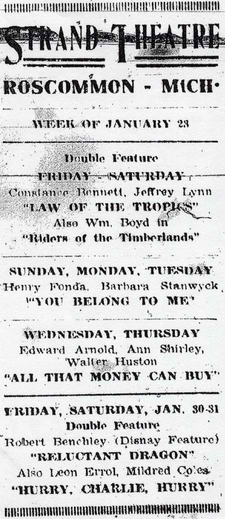 Roscommon Cinema - 1941 Ad (newer photo)